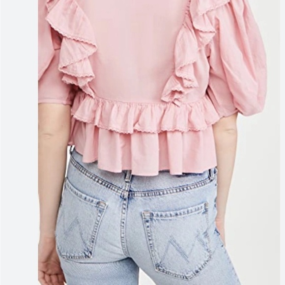 Farm Rio Anthropologie Blush Pink Wrap Blouse Top Size Medium - Picture 4 of 11